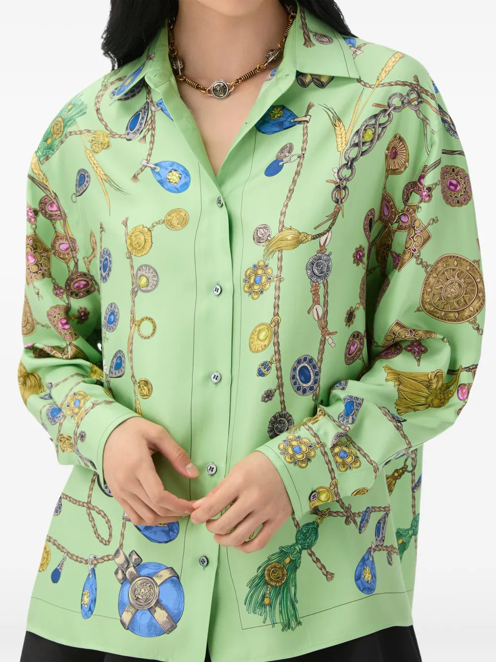 Versace Zijden twill overhemd met print Groen