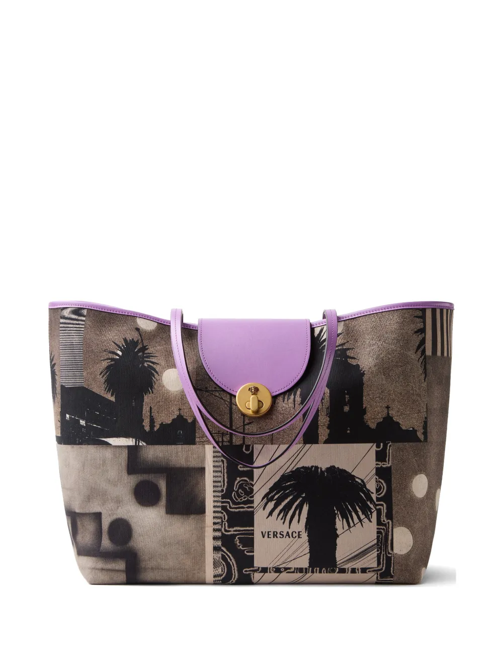 Versace Vivian Printed Large Canvas Tote In Neutral