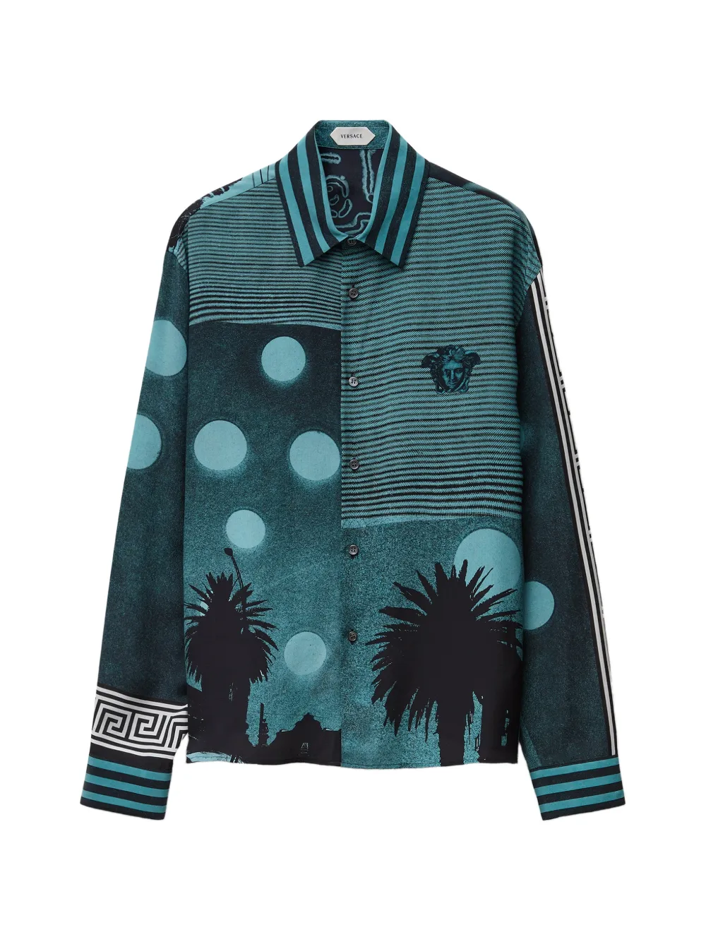 Versace printed silk crêpe-de-chine regular shirt - Blu