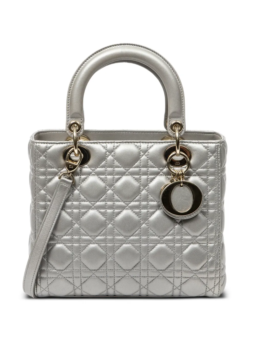 Christian Dior Pre-Owned medium Lady Dior leather cross body bag - Silver