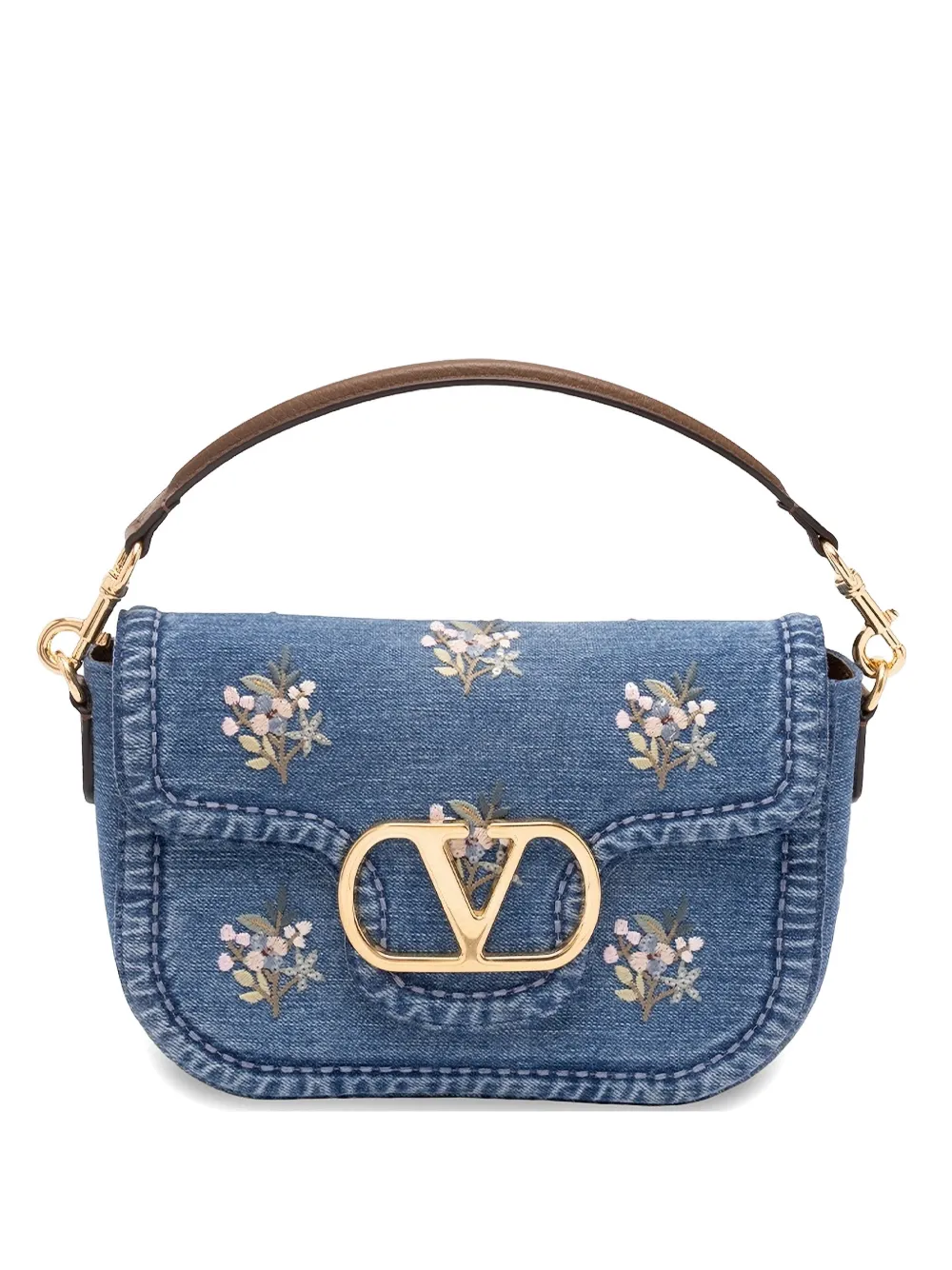 Valentino Garavani medium Alltime floral-embroidered shoulder bag - Blu
