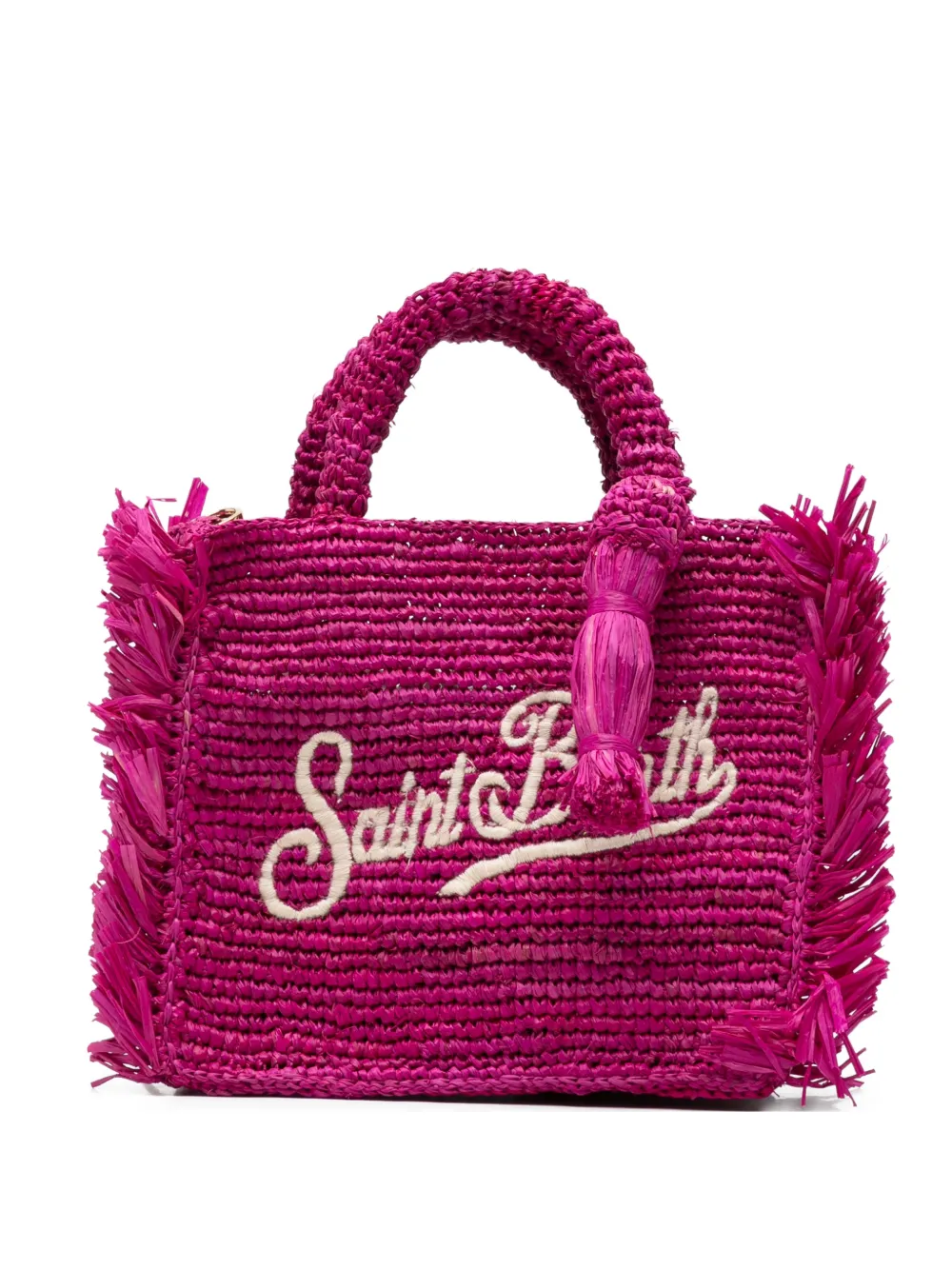 Mc2 Saint Barth Mini Vanity Fringed Logo-embroidered Tote Bag In Pink