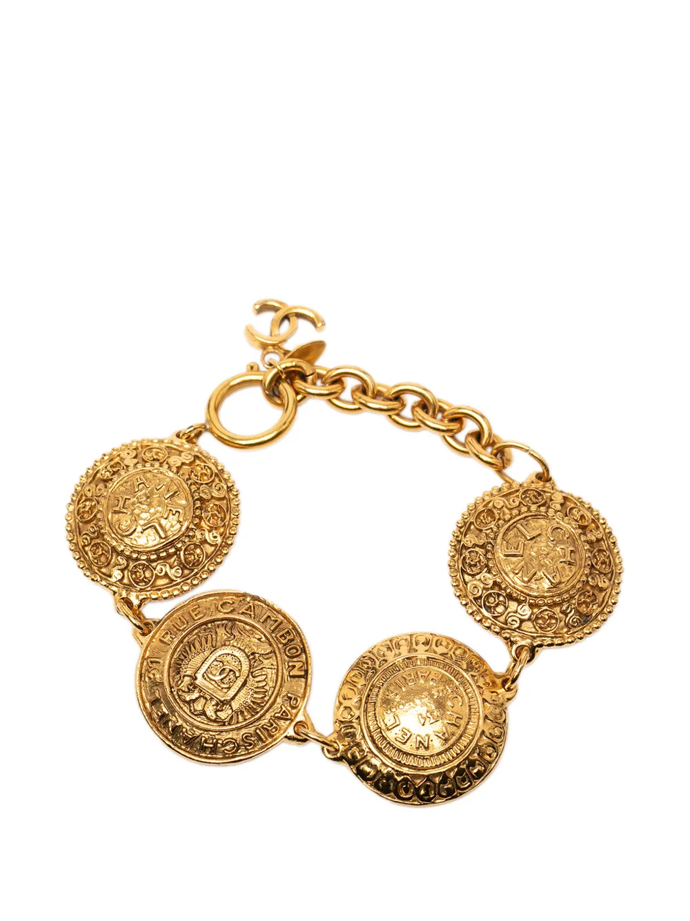 CHANEL Pre-Owned 1970-1980 CC Gold Plated Medallion Link Bracelet costume bracelet