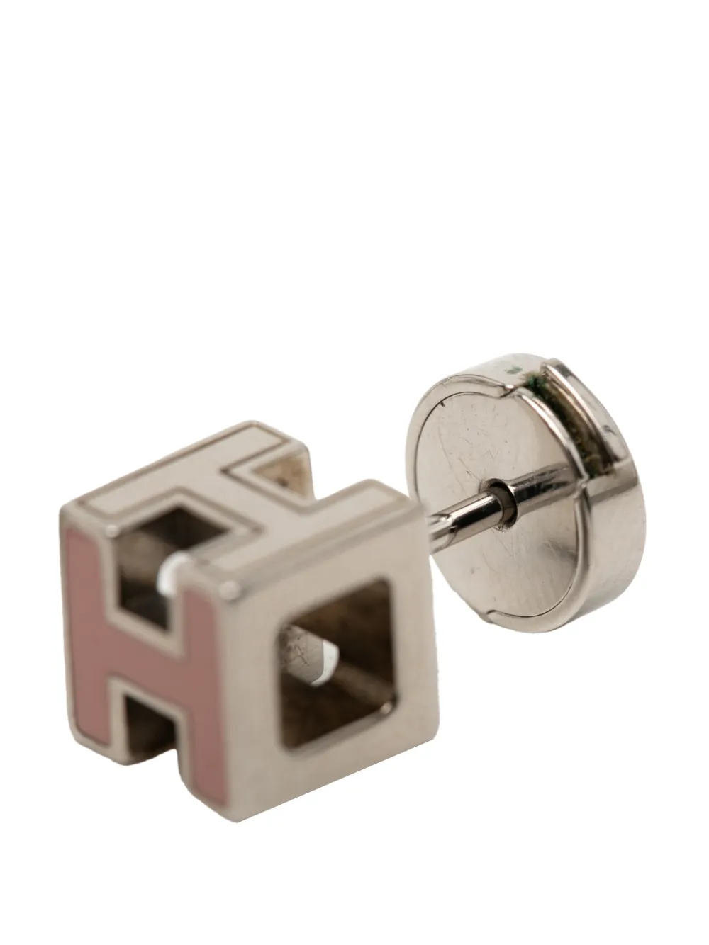  Hermès Pre-owned Boucles D'oreilles Fantaisie Cage D'h En Plaqué Palladium Et émail à Fermoir Papillon (2000-2020) - Rose 