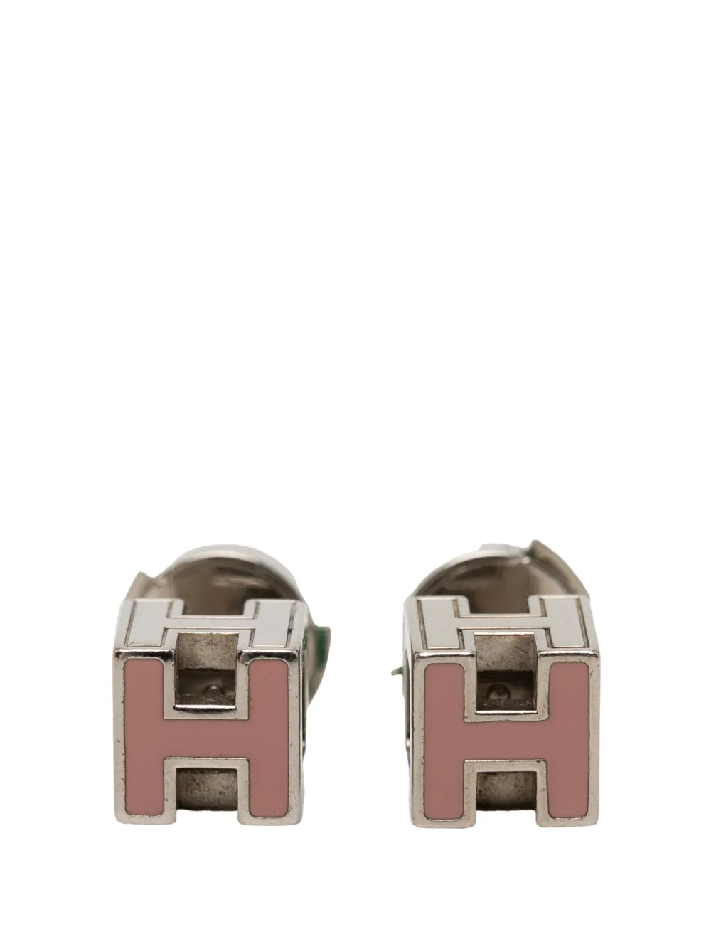 Hermès Pre-Owned 2000-2020 Palladium Plated Enamel Cage D H Push Back Earrings costume earrings - Rosa