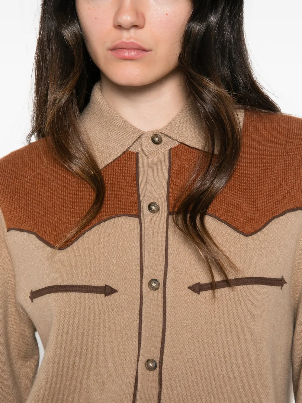 Guest In Residence Blouse in cowboystijl met vlakken Beige