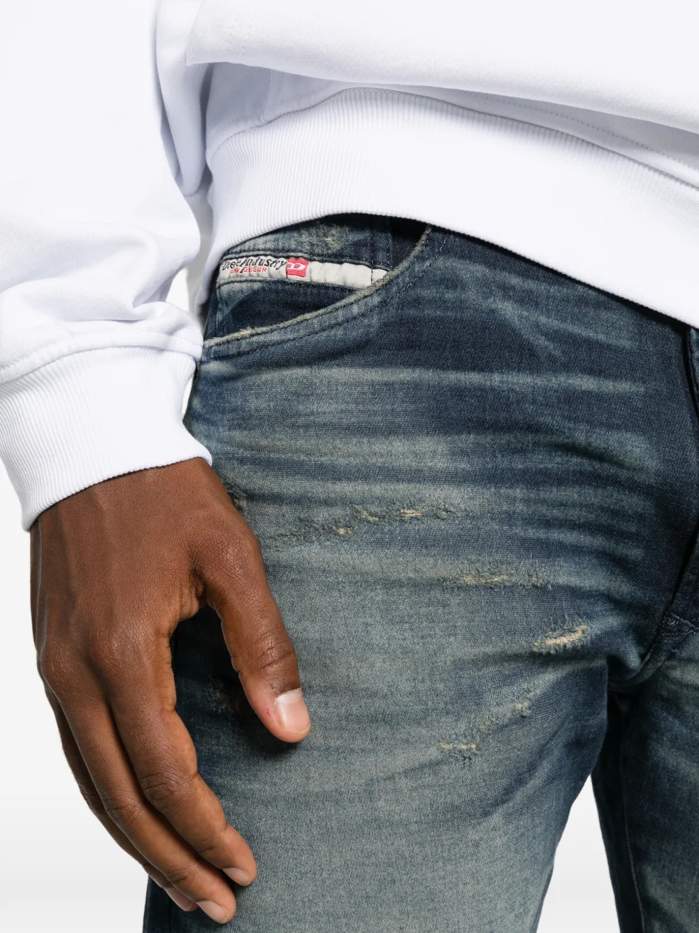 Diesel Gerafelde jeans met trekkoord Blauw