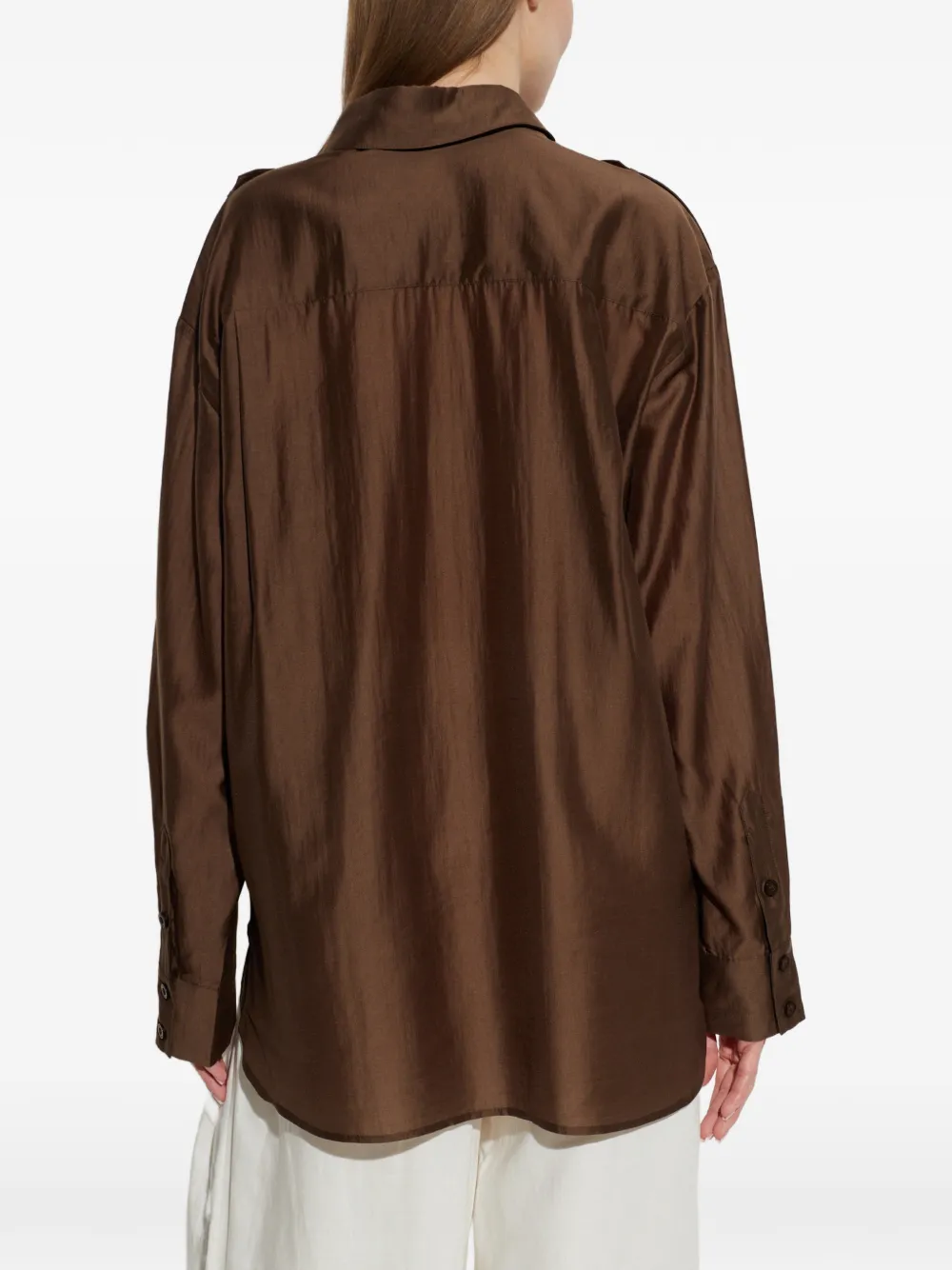 Gestuz Siora blouse met borstzak en epauletten Bruin