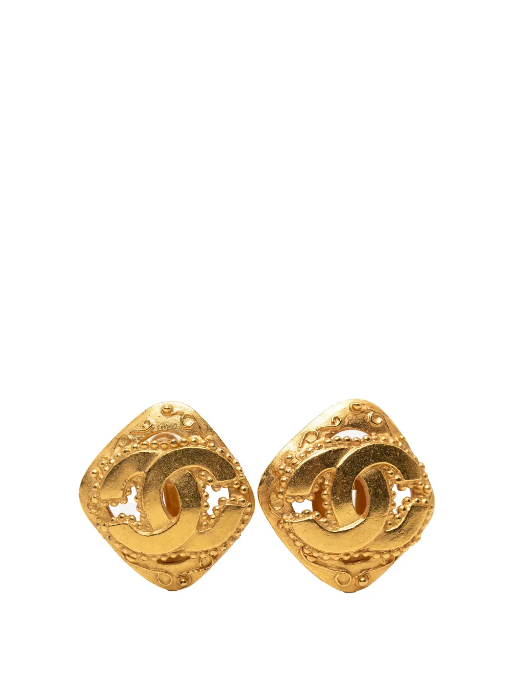 CHANEL Pre-Owned 1996 CC Gold Plated Rhombus Clip On Earrings costume earrings - Oro