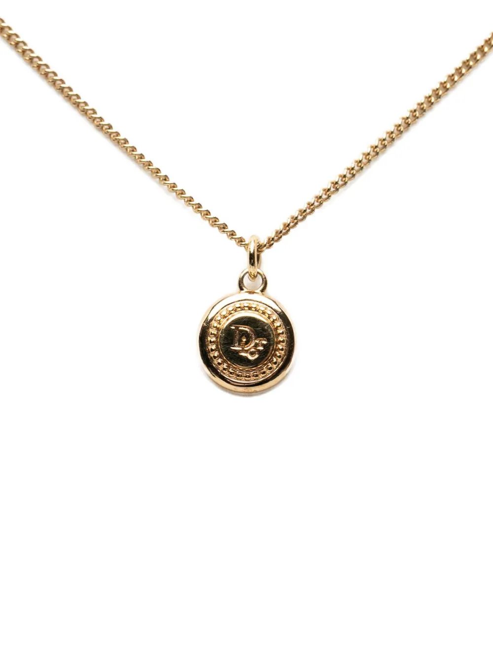 Christian Dior Pre-Owned 20th Century Gold Plated Logo Round Pendant Necklace costume necklace - Oro