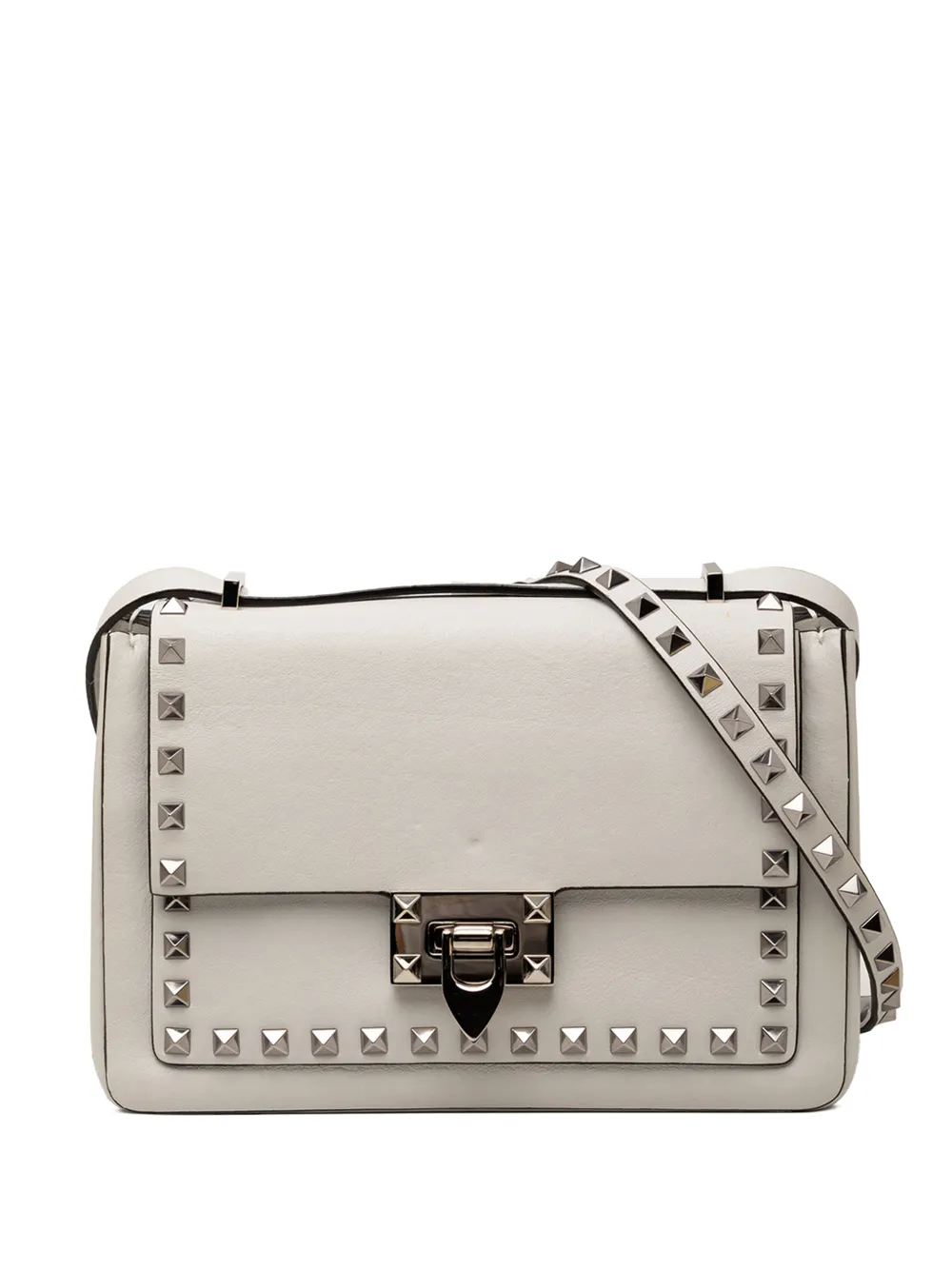 Valentino Garavani Pre-Owned 2018-2026 Leather Rockstud Flip Lock crossbody bag - Grigio