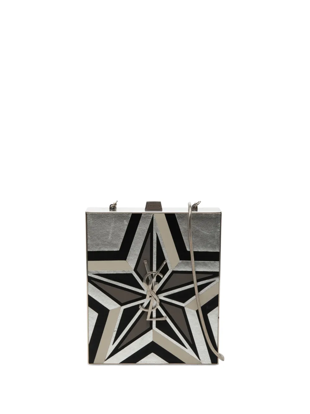 Saint Laurent Pre-Owned 2017 Metal and Leather Tuxedo Box Star Clutch on Chain crossbody bag - Argento