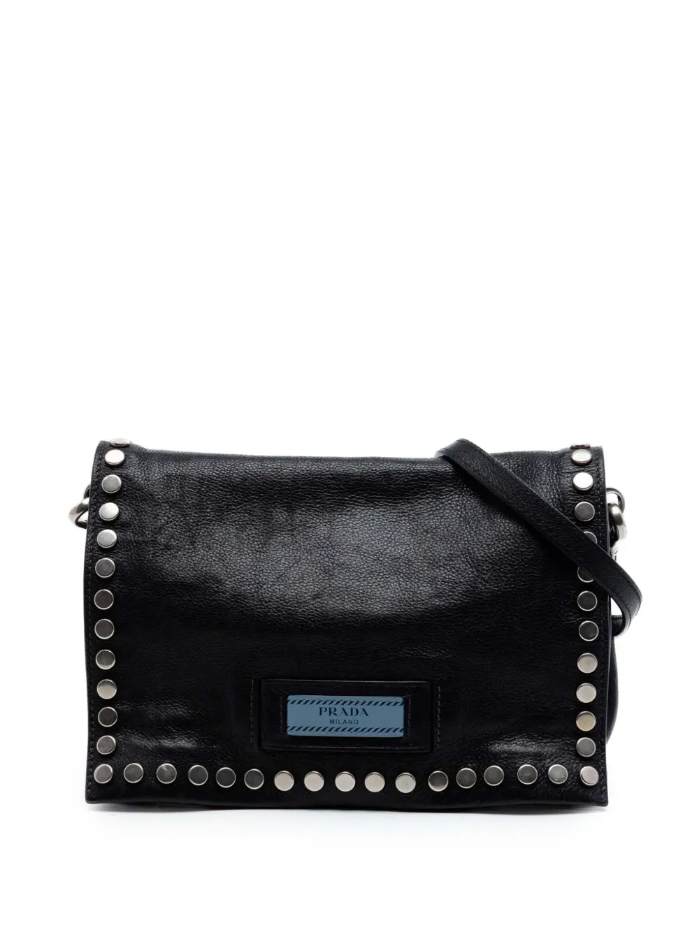 Prada Pre-Owned 2010-2026 Glace Calfskin Studded Etiquette Flap crossbody bag - Schwarz