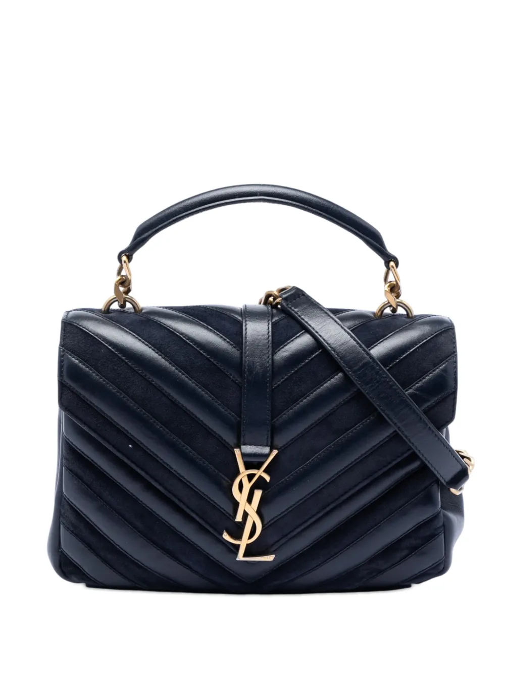 Saint Laurent Pre-Owned 2017 Medium Calfskin and Suede Chevron Monogram College satchel - Blu