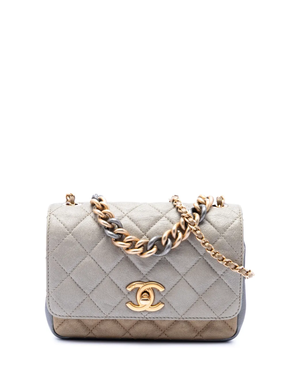 CHANEL Pre-Owned 2016-2017 Small Tricolor Quilted Lambskin Camellia Flower Flap satchel - Gold