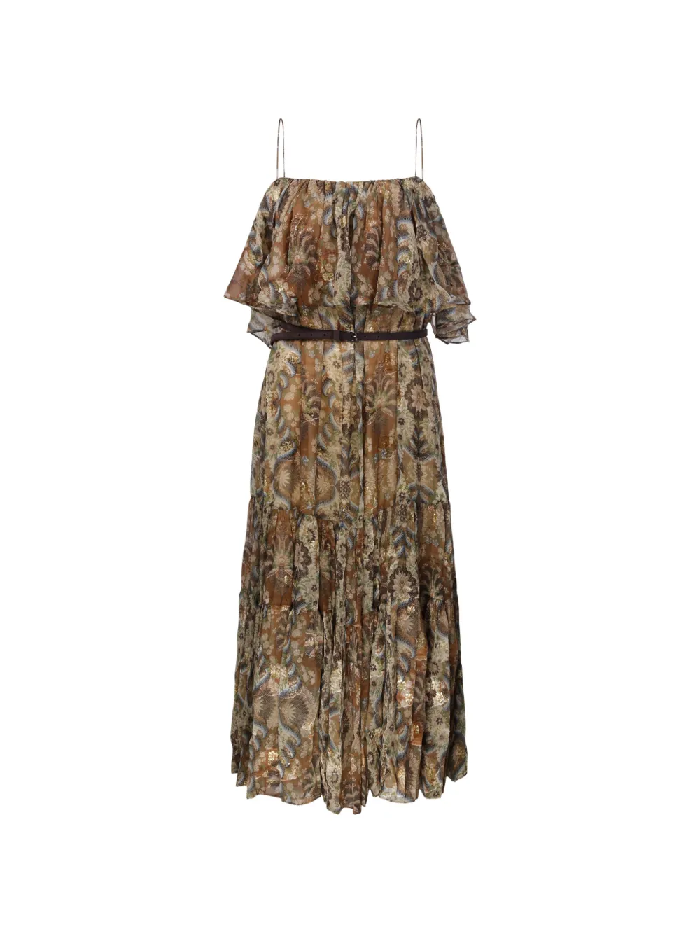 INTO THE EAST ruffled-overlay tiered maxi dress - Marrone