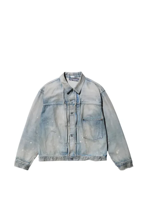 A.PRESSE bleached-effect pleated denim jacket