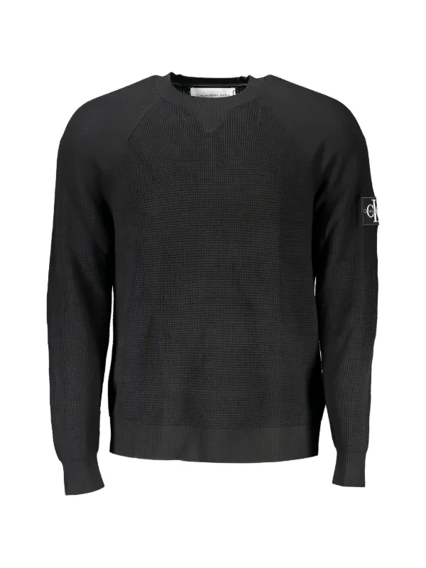 Calvin Klein Waffle-knit Logo-patch Sweater in Black
