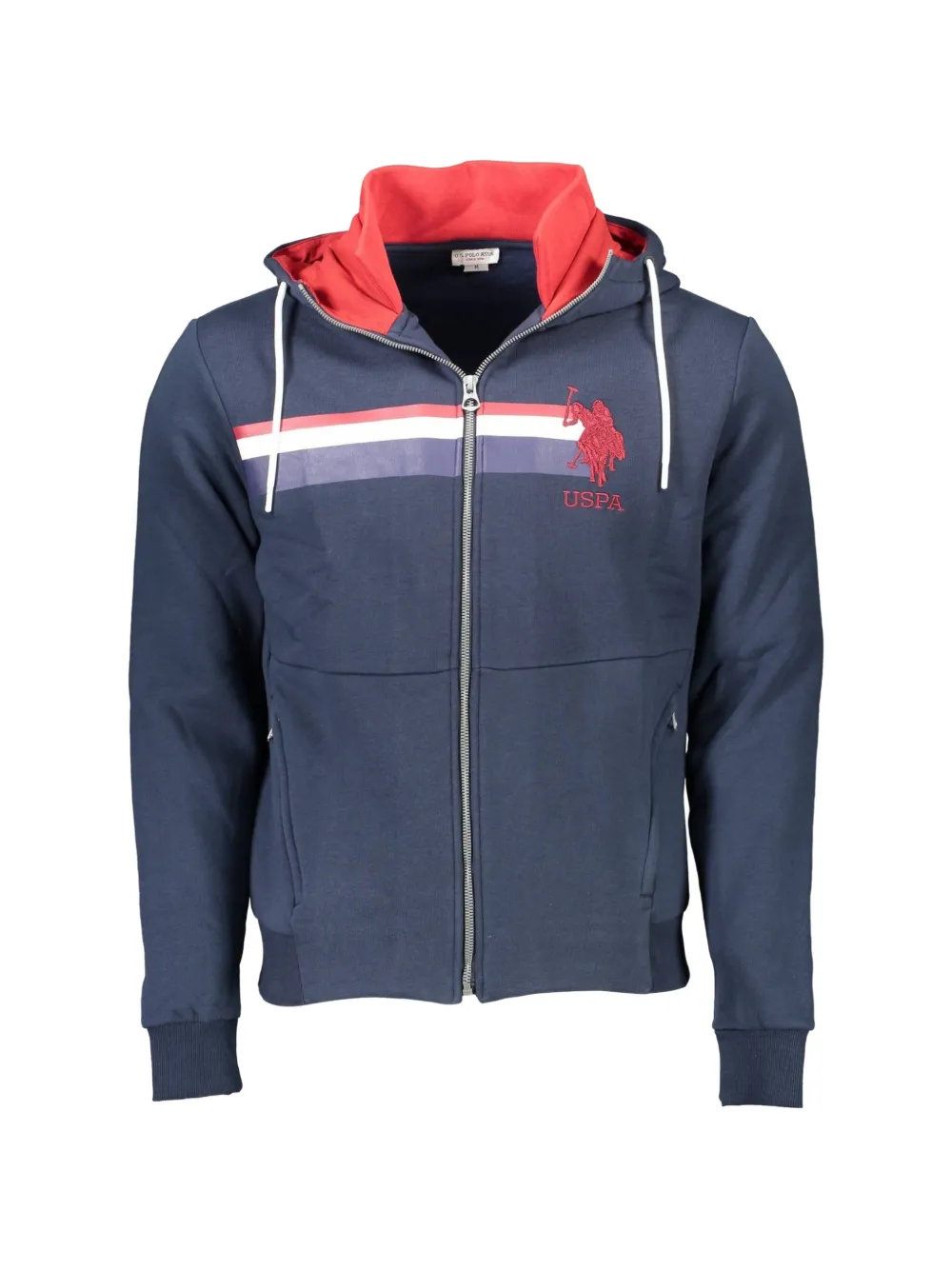 U.S. POLO ASSN. logo-embroidered stripe-detail hoodie - 179 BLUE
