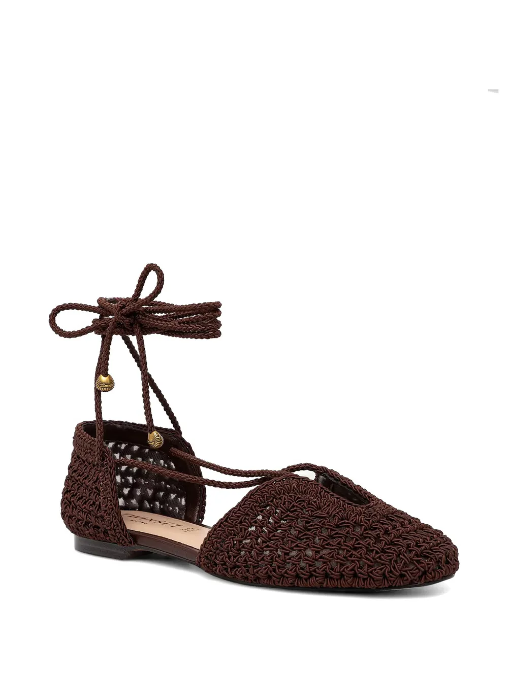 TWINSET crochet-knit lace-up flat pumps Bruin