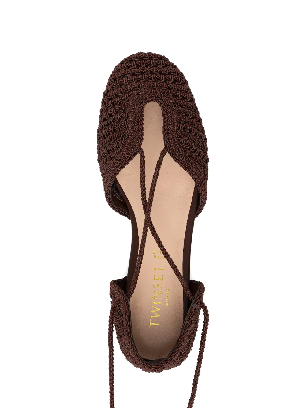 TWINSET crochet-knit lace-up flat pumps Bruin