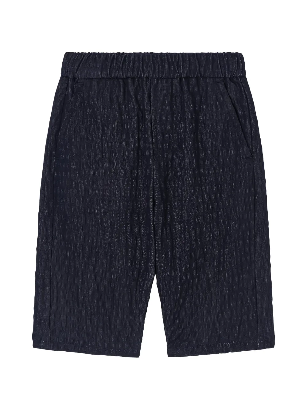 Emporio Armani Kids seersucker-effect logo-embroidered shorts - Blu