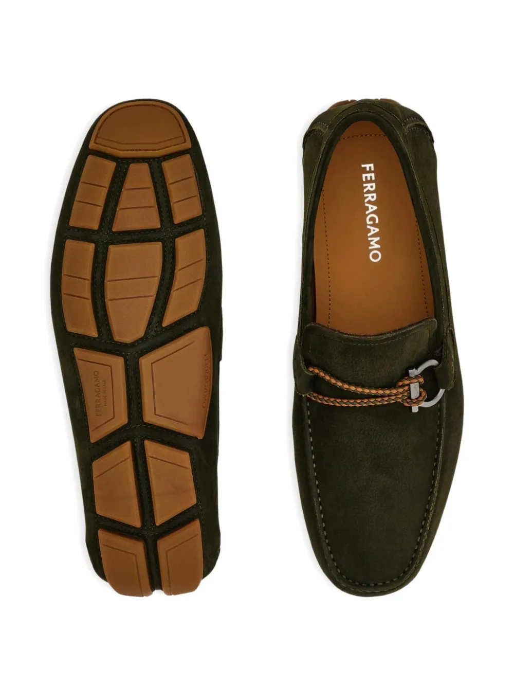 Ferragamo Gancini woven-strap loafers Groen
