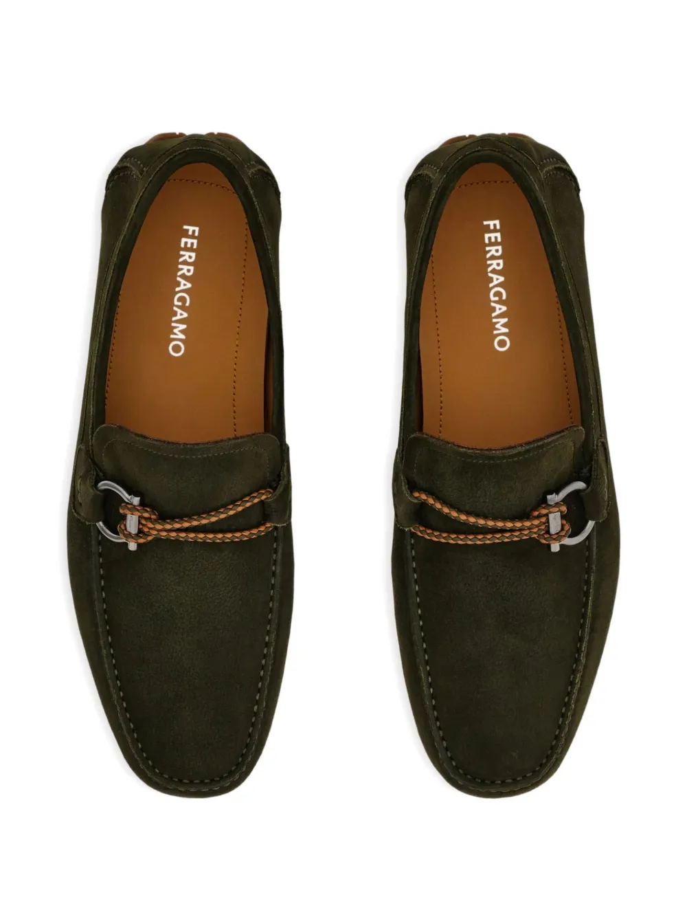 Ferragamo Gancini woven-strap loafers Groen