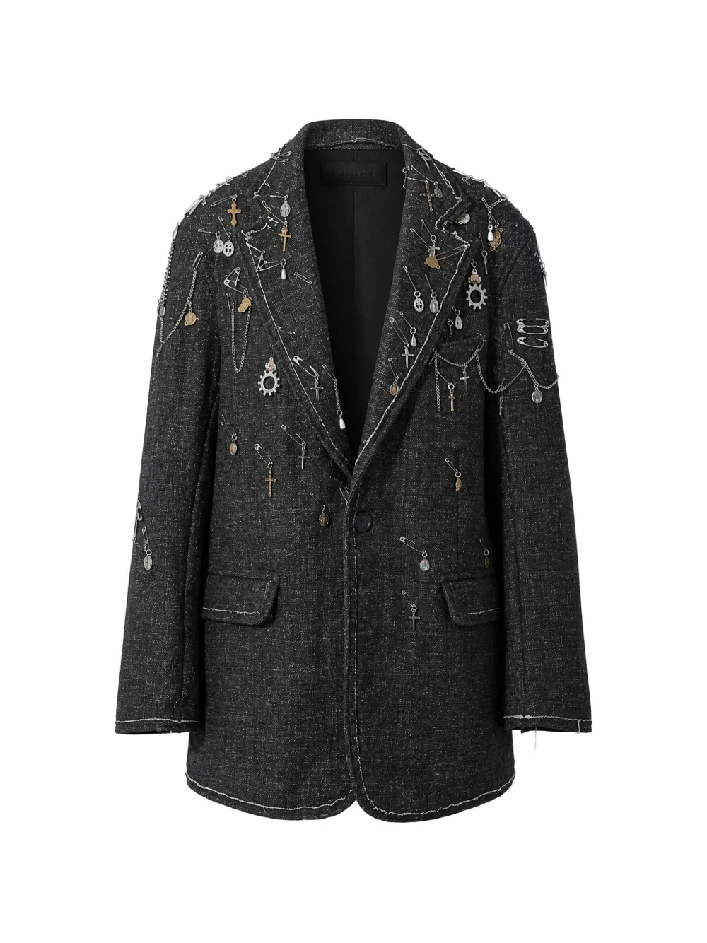 R13 safety-pin-embellished frayed blazer - Grau
