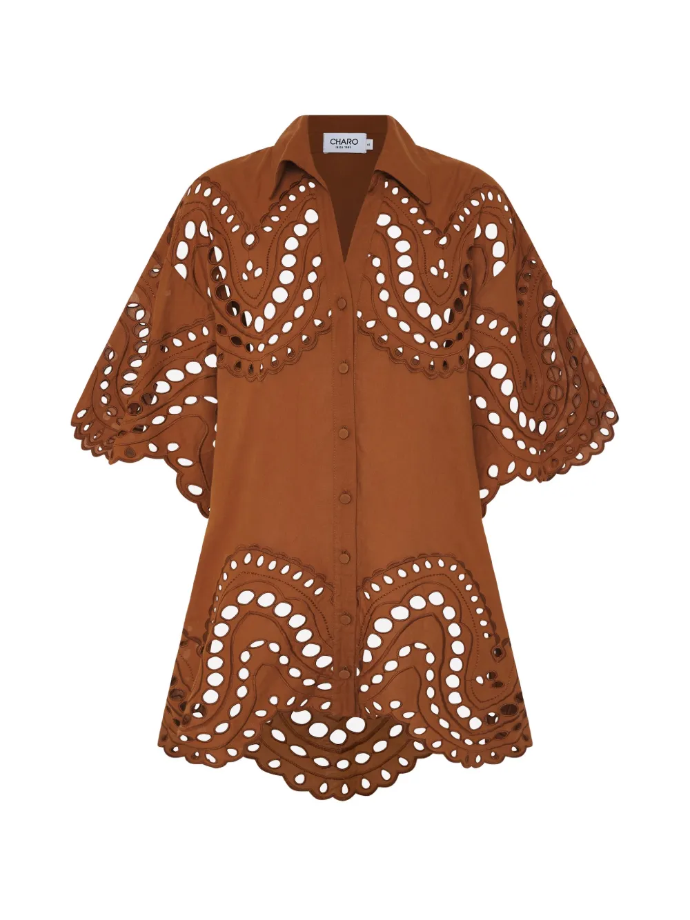 Charo Ruiz Ibiza Broderie anglaise gewelfde button-down blouse Bruin