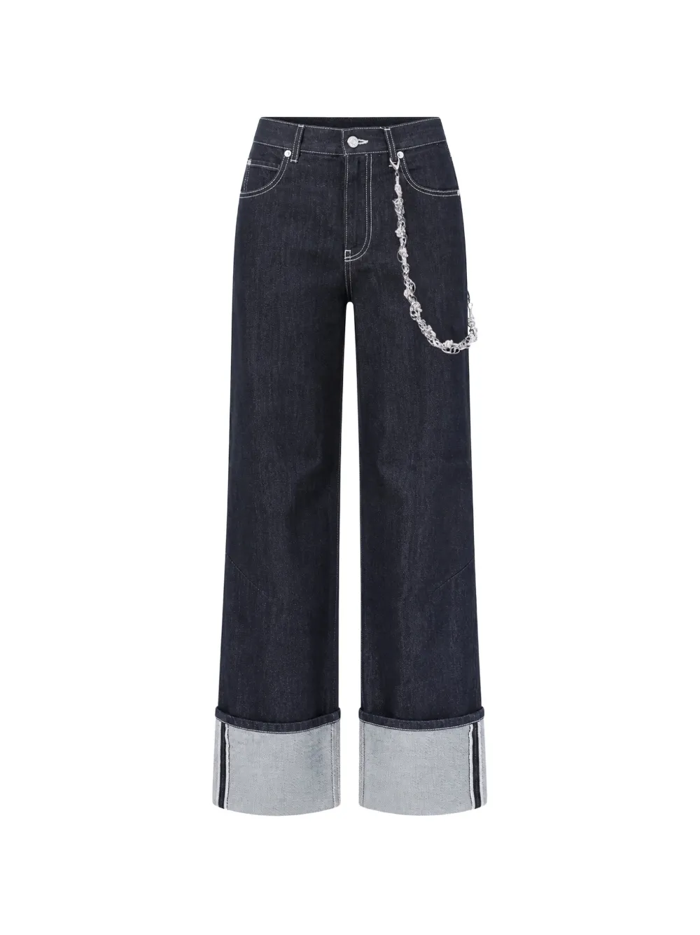Circus Hotel chain-detail turn-up jeans - Blu