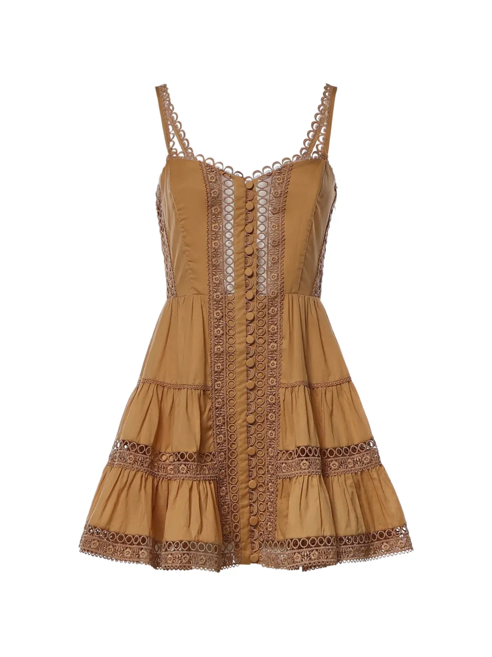 Charo Ruiz Ibiza Lenora guipure-lace tiered mini dress - Brown