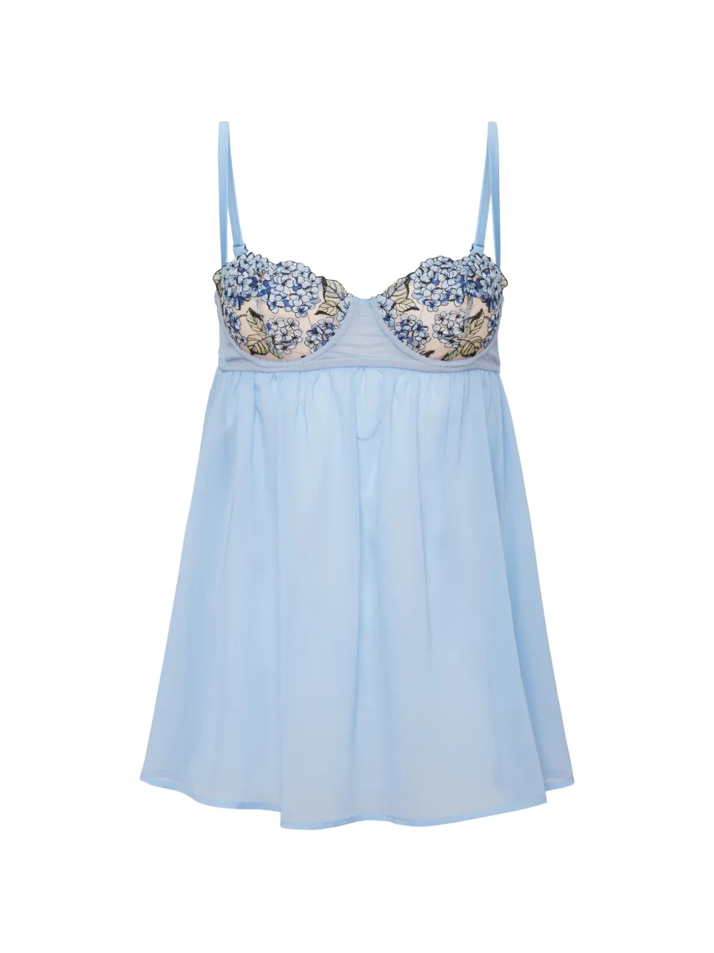 Fleur Du Mal Hydrangea Babydoll mit Blumenstickerei - Blau