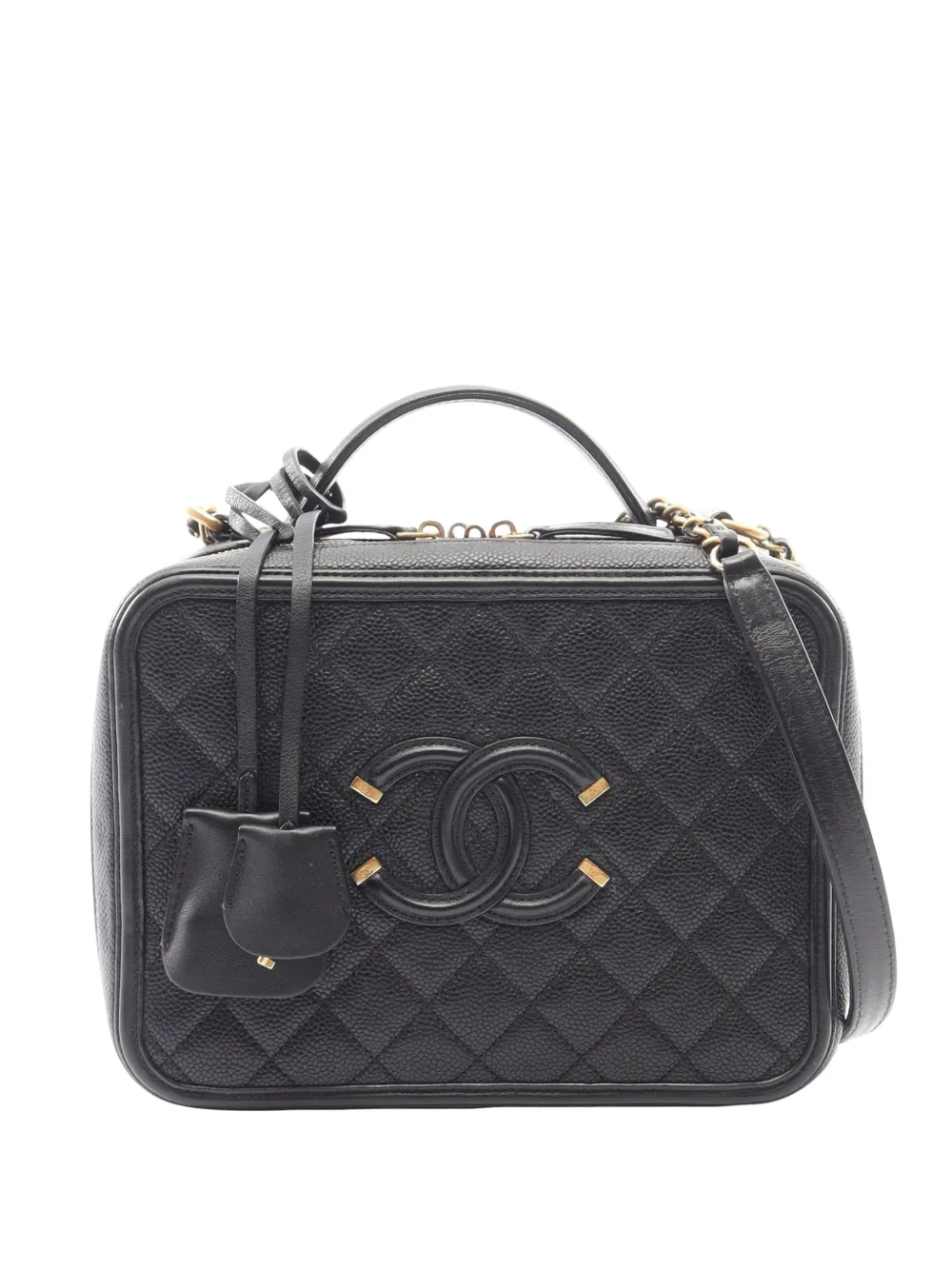 CHANEL Pre-Owned 2017-2018 Mini Caviar CC Filigree Vanity Case satchel - Nero