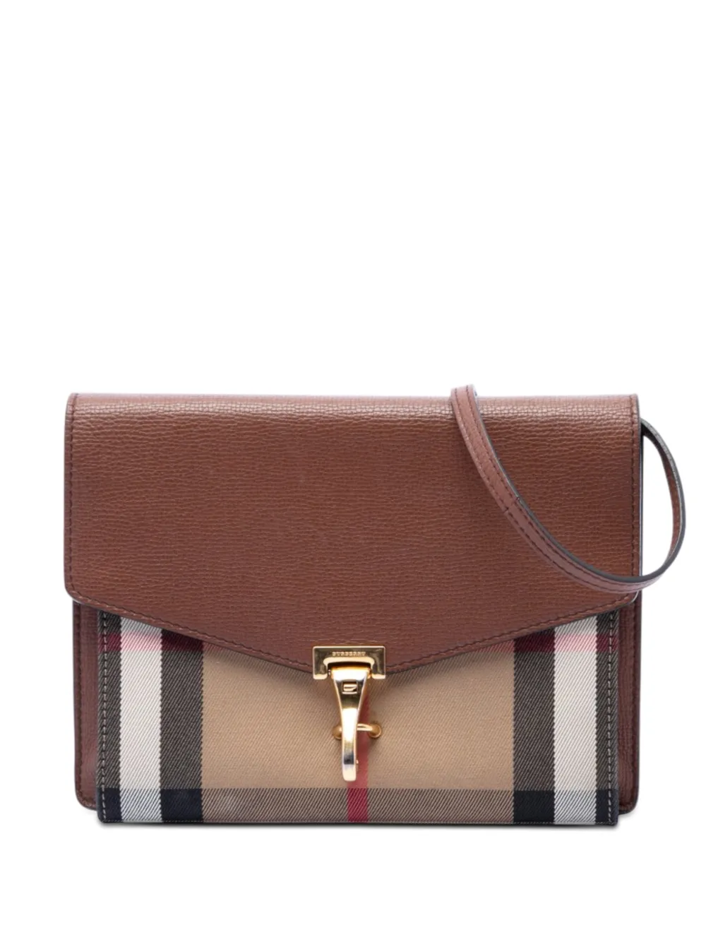 Burberry Pre-Owned 2000-2017 Small Leather and House Check Canvas Derby Macken crossbody bag - Marrone