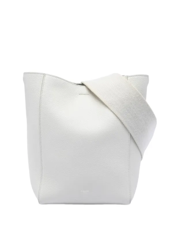 Celine Pre-owned 2019 Small Soft Grained Calfskin Seau Sangle Bucket Bag in White