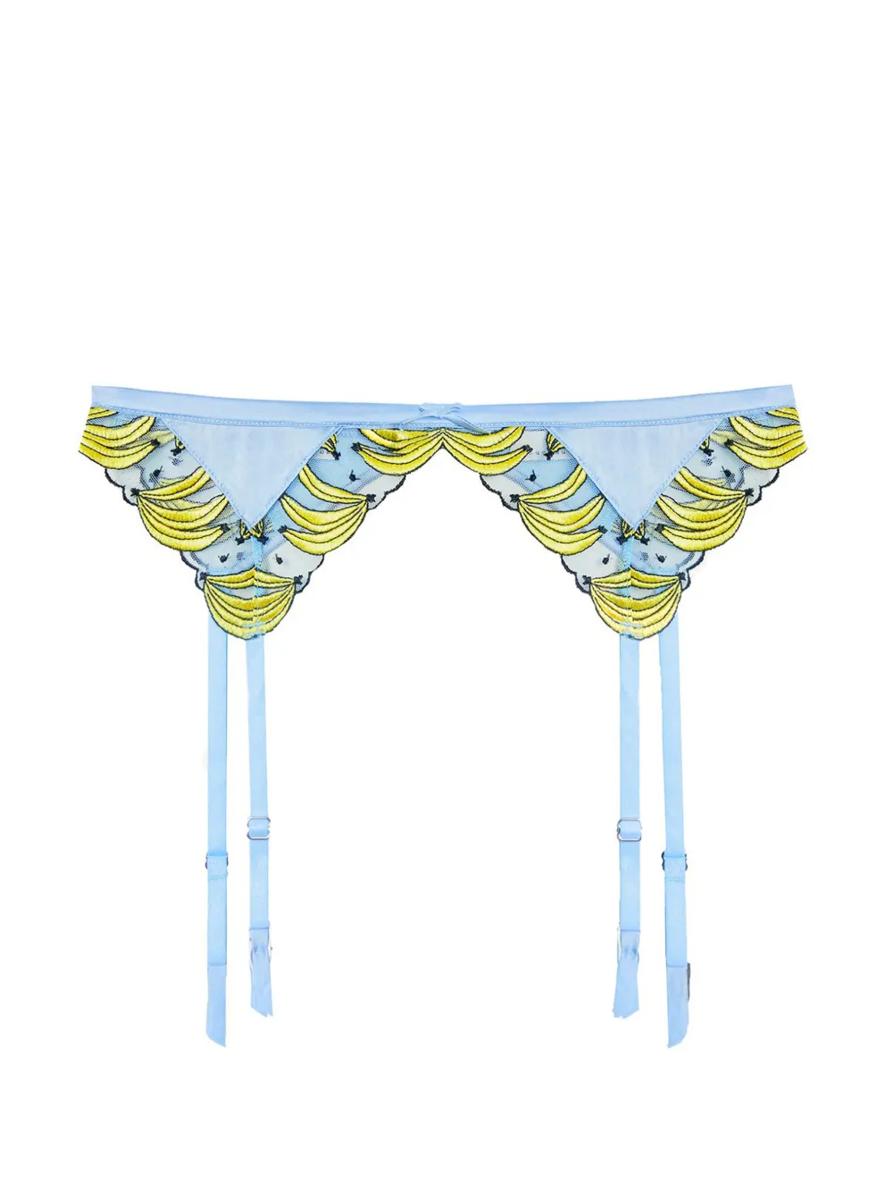 Fleur Du Mal Strumpfhalter mit Bananenstickerei - Blau