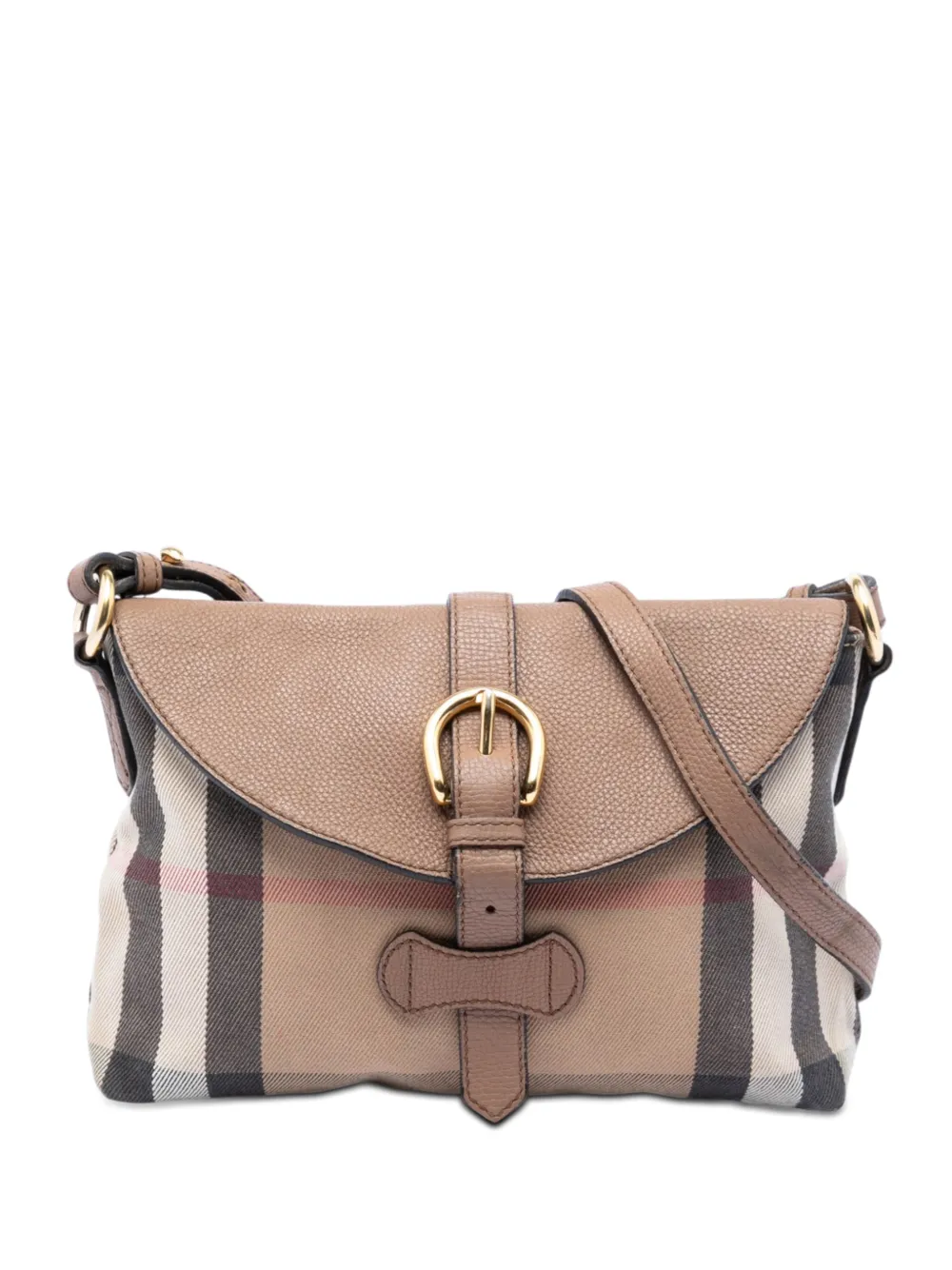 Burberry Pre-Owned 2000-2017 Small House Check Canvas and Leather Horseshoe Milton crossbody bag - Marrone