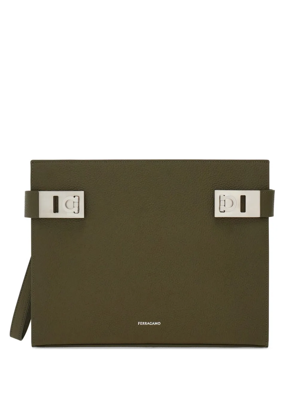 Ferragamo Hug hammered-leather clutch bag - Verde
