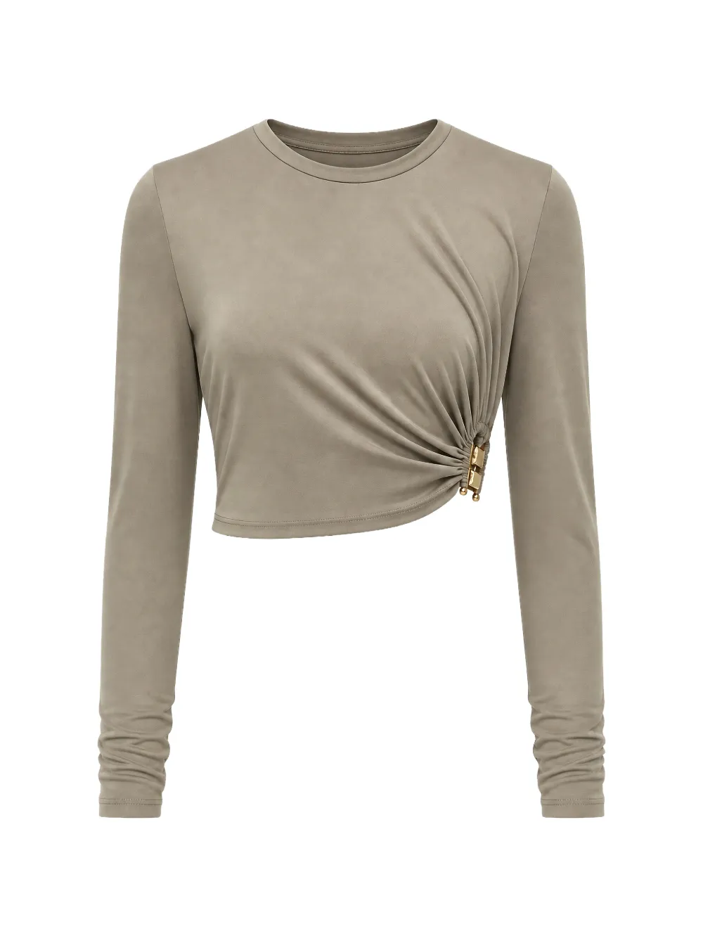 Christopher Esber Bezel Quartz ruched long-sleeve cropped T-shirt - Grigio