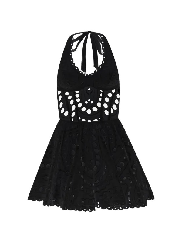 charo ruiz knit dresses Ibiza Sandlight broderie-anglaise Halterneck Dress | Black Monochrome Edit