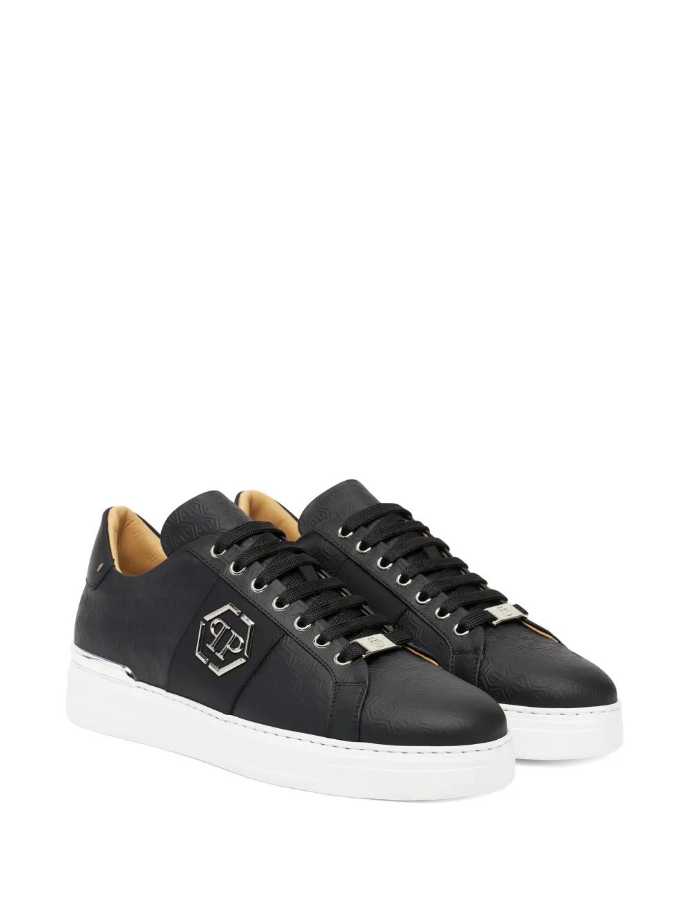 Philipp Plein monogram-embossed leather sneakers Zwart