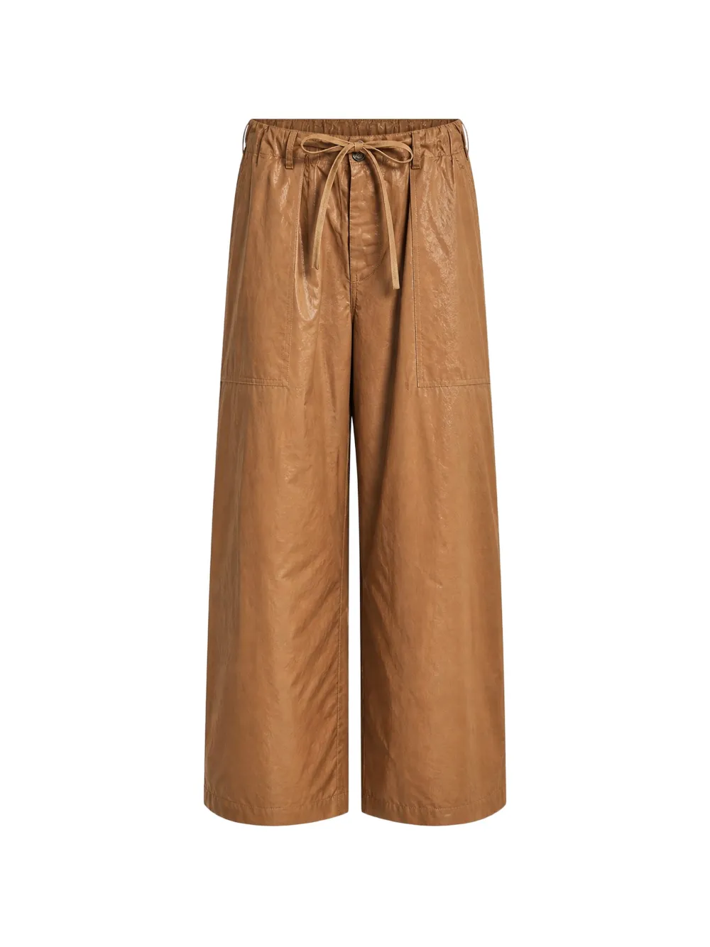 TRUE AVENUE waxed-effect drawstring trousers - Marrone
