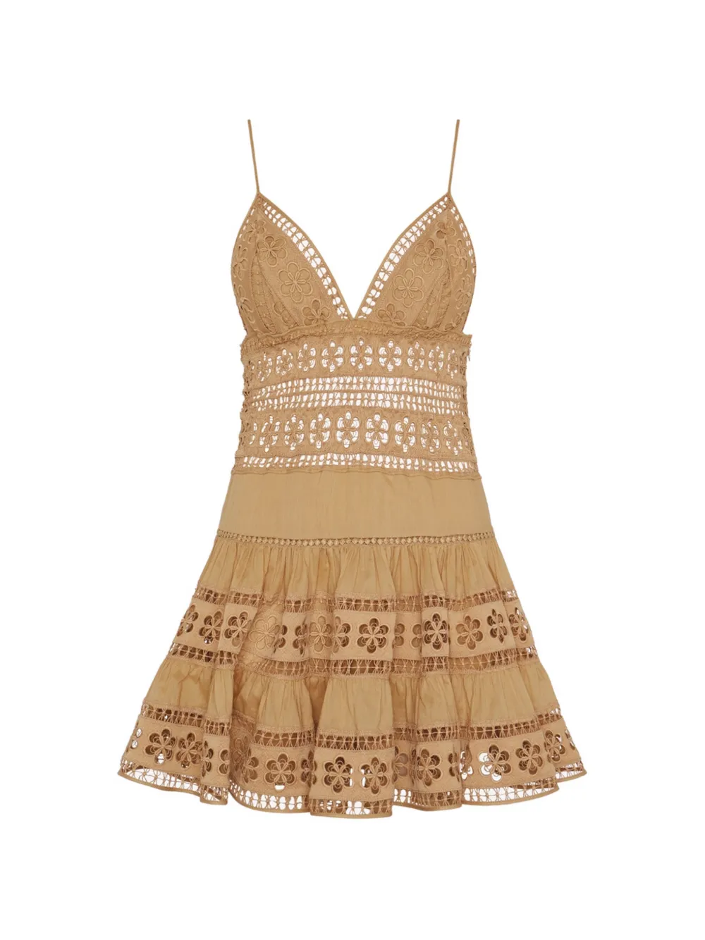 Charo Ruiz Ibiza Isca lace-trimmed tiered mini dress - Toni neutri