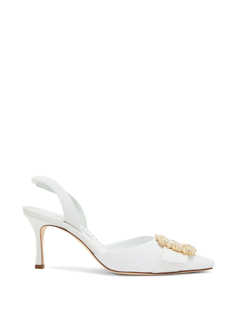 Manolo Blahnik Gibsli pearl-buckle slingback heeled pumps Wit