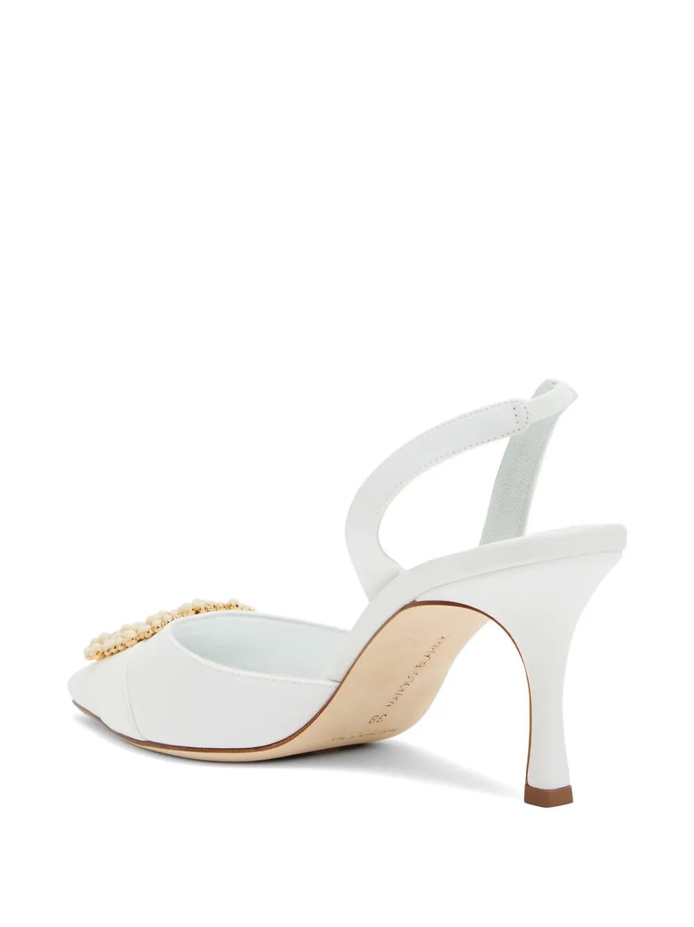 Manolo Blahnik Gibsli pearl-buckle slingback heeled pumps Wit