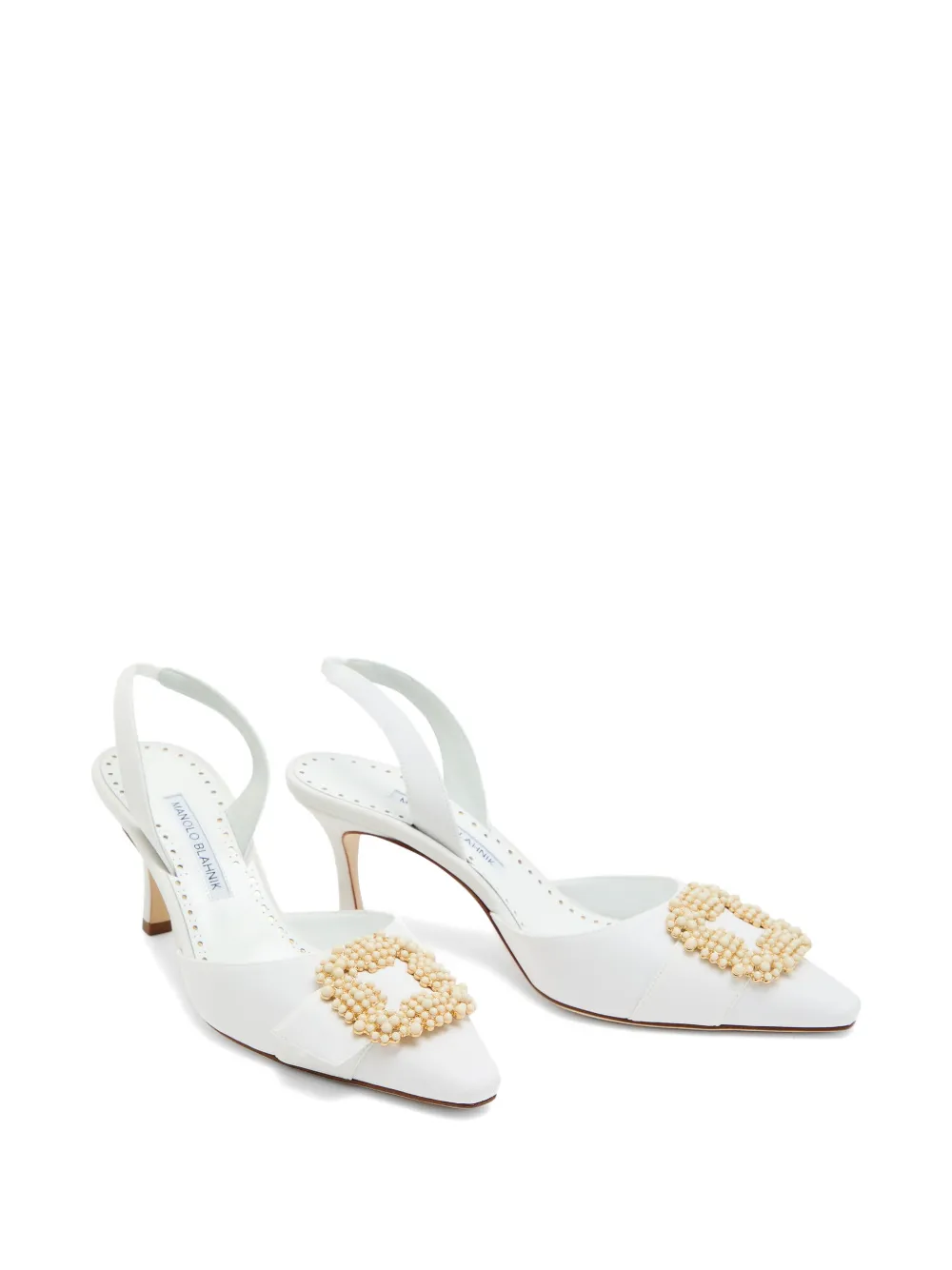 Manolo Blahnik Gibsli pearl-buckle slingback heeled pumps Wit