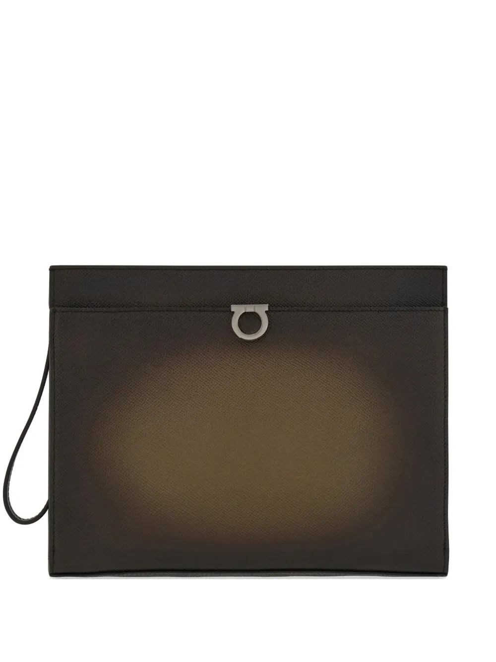 Ferragamo Gancini hammered-leather clutch bag - Verde