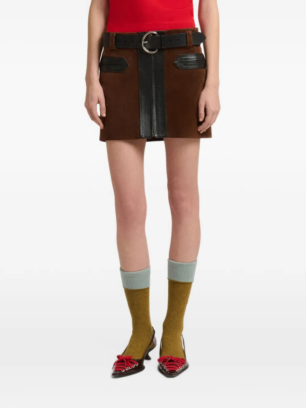 Marni suede panelled mini skirt - Braun
