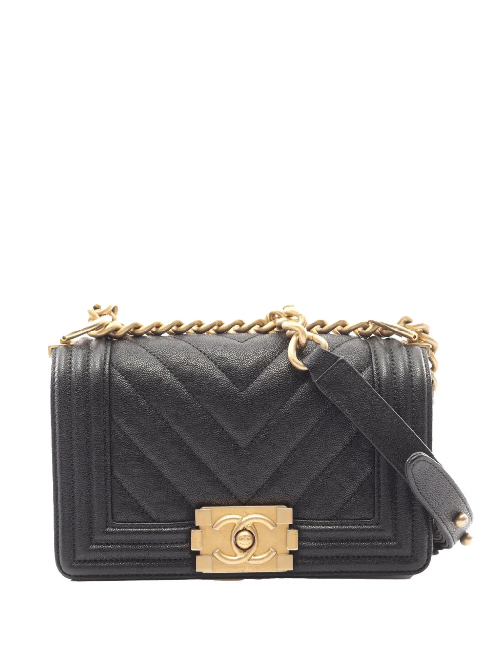 CHANEL Pre-Owned 2018-2019 Small Quilted Caviar Boy Flap crossbody bag - Nero
